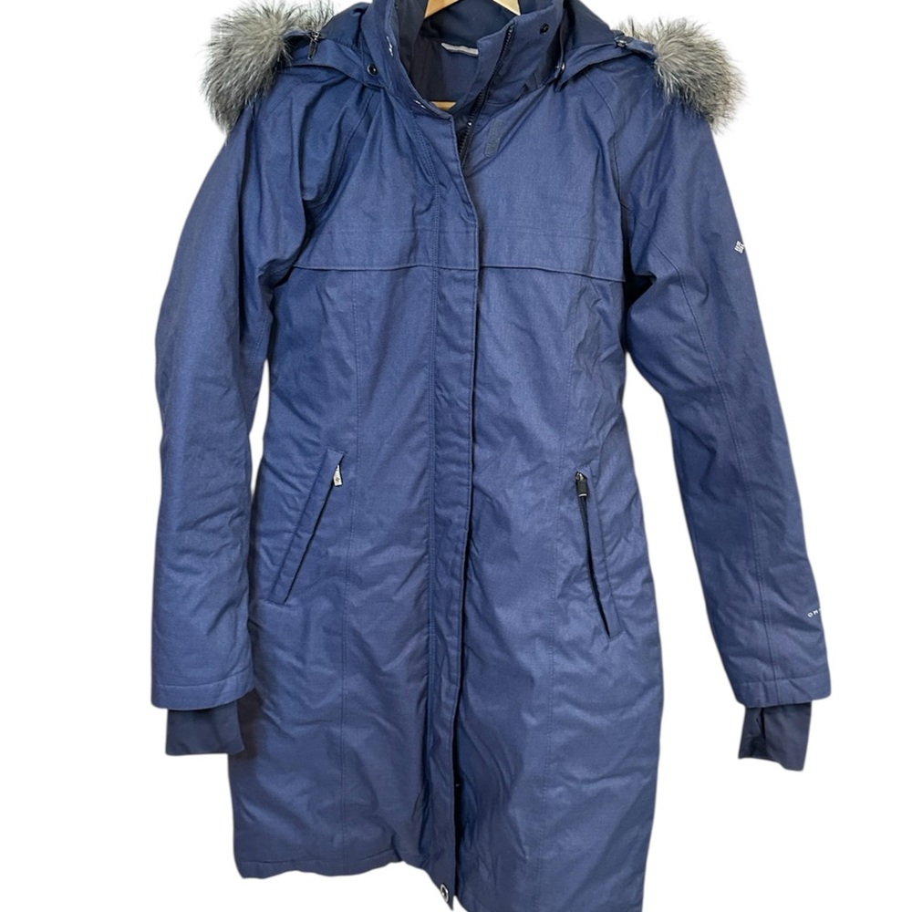 Columbia Women's Flurry Run Long Omni Heat Blue Jacket Coat Hooded Parka